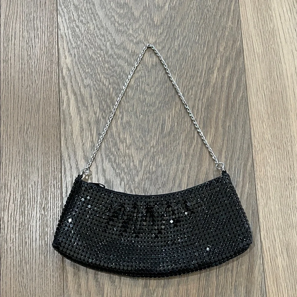 Y2K Vintage Black Metal Mesh Evening Bag Purse Clutch with Silver Chain